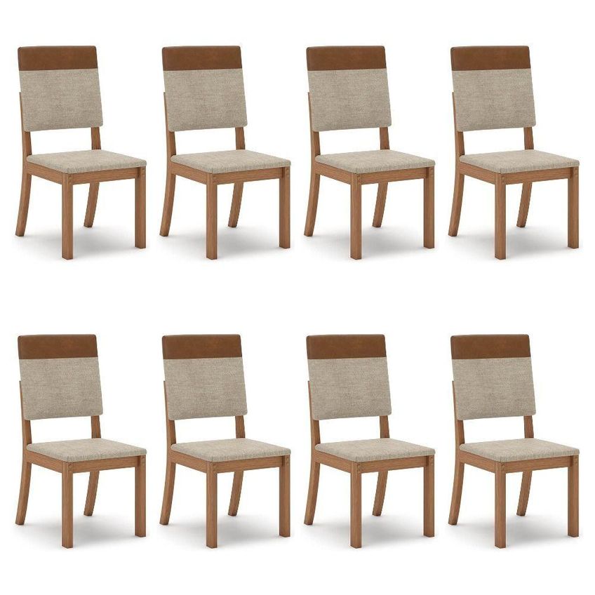 Kit 8 Cadeiras De Jantar Eliana Plus MDF Pé Madeira PU E Linho Caramelo D'Rossi - imagem 3
