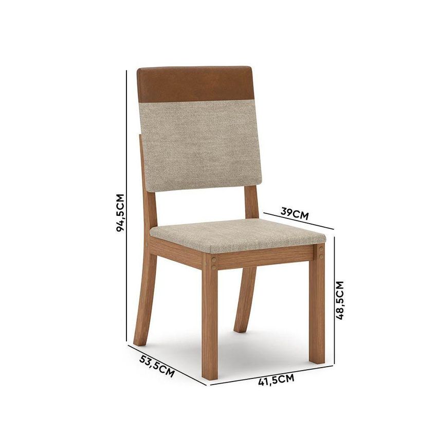 Kit 8 Cadeiras De Jantar Eliana Plus MDF Pé Madeira PU E Linho Caramelo D'Rossi - imagem 5