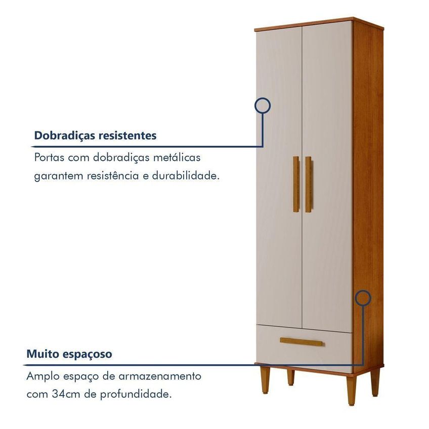 Armário Multiuso Natal 2 Portas 1 Gaveta MDP 60cm Off White Kaiki - imagem 5