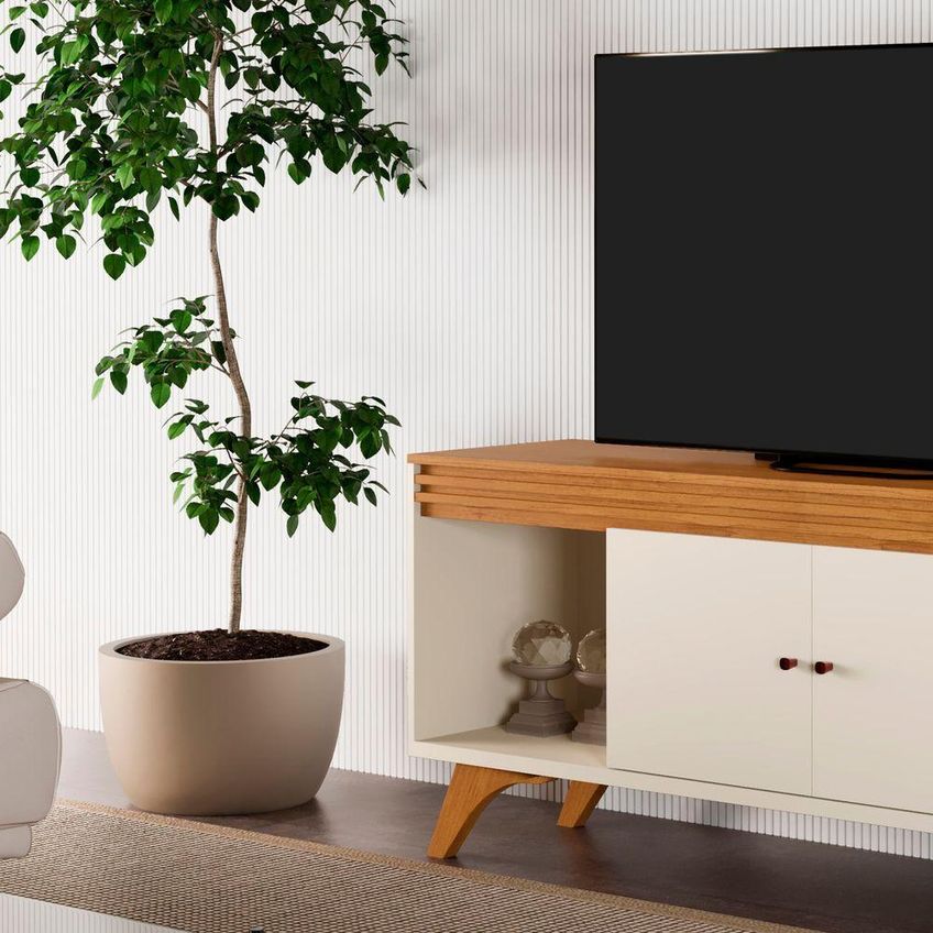 Rack Sevilha Para TV 65" 160cm MDF Com 2 Portas Off White Mavaular Móveis - imagem 3