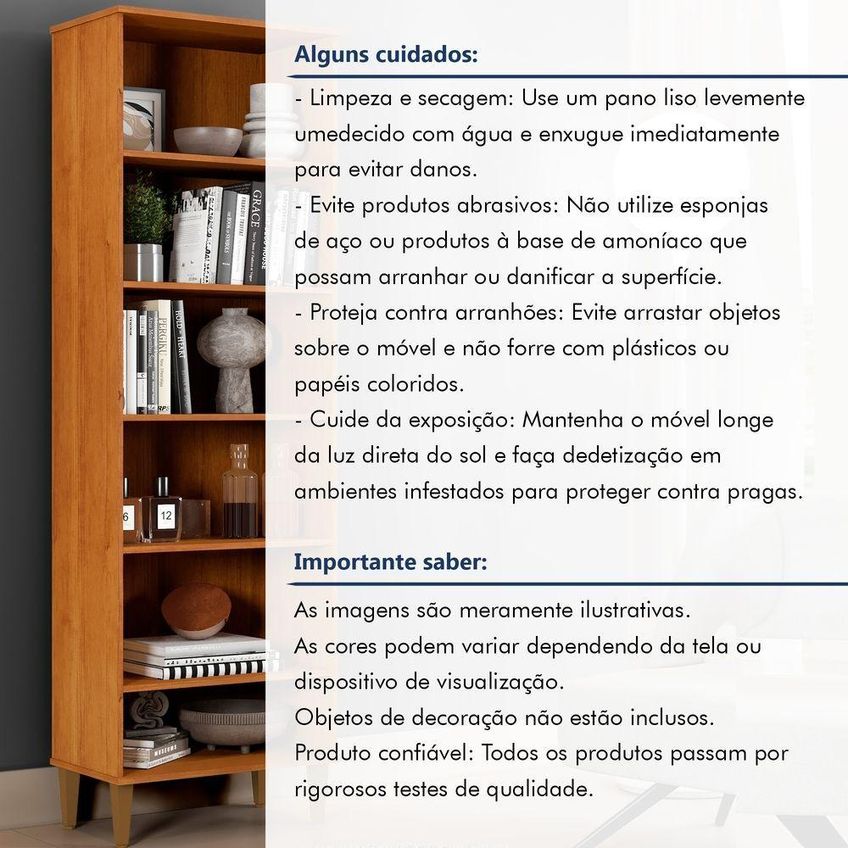 Armário Multiuso Manaus Livreiro 5 Prateleiras MDF-MDP 60cm Off White E Nature Kaiki Móveis - imagem 4