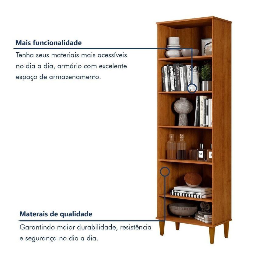 Armário Multiuso Manaus Livreiro 5 Prateleiras MDF-MDP 60cm Off White E Nature Kaiki Móveis - imagem 5