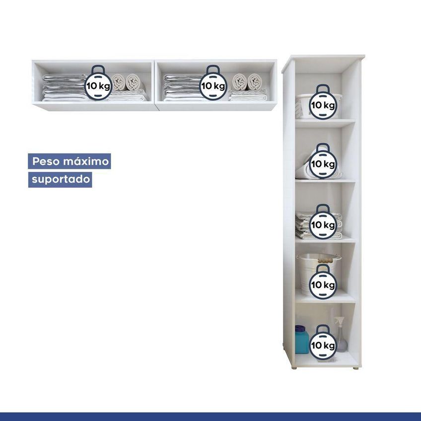 Lavanderia Modulada Uberaba 3 Portas 5 Prateleiras MDF-MDP 60cm Branco - imagem 3