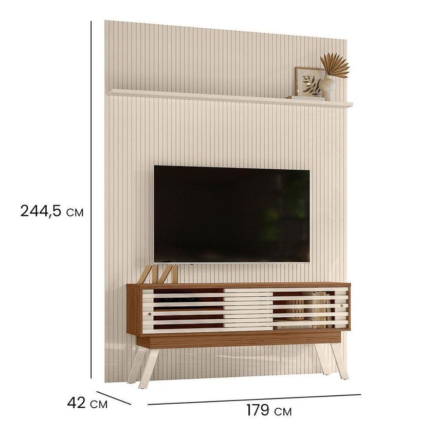 Kit Painel Piso-teto Ripado Frizz 2 Portas Naturale E Off White Pallazio - imagem 3