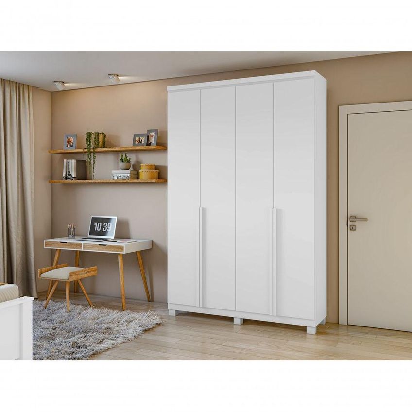 Guarda Roupa Solteiro E Closet Alonzo 4 Portas De Bater 2 Gavetas Mdf Com Pés Branco Móveis Lopas - imagem 3