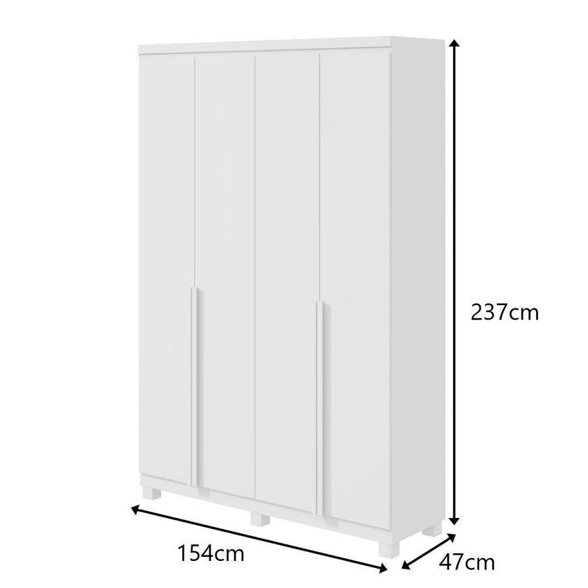 Guarda Roupa Solteiro E Closet Alonzo 4 Portas De Bater 2 Gavetas Mdf Com Pés Branco Móveis Lopas - imagem 4