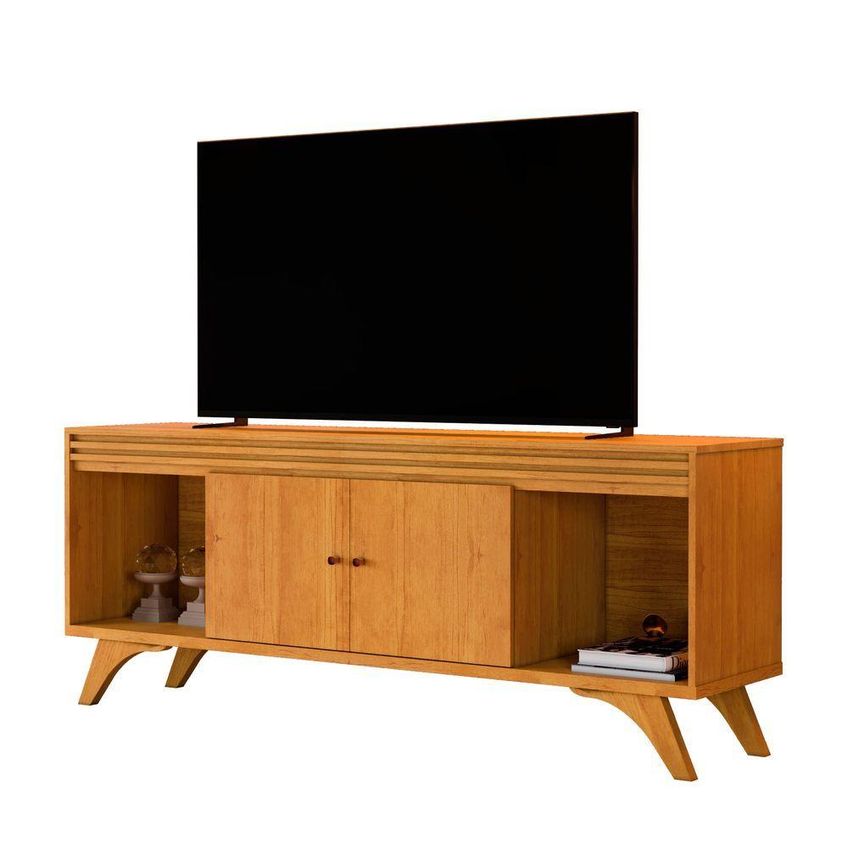 Rack Madrid Para TV 75" 160cm MDP Com Detalhe Ripado Off White Mavaular Móveis - imagem 2