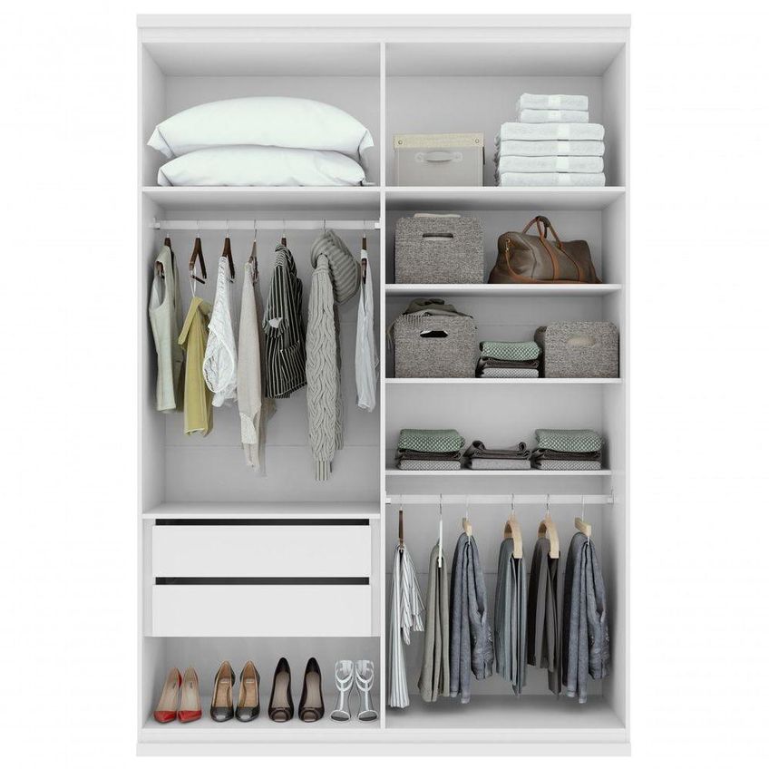 Guarda Roupa Solteiro E Closet Alonzo 4 Portas De Bater 2 Gavetas Mdf Com Pés Branco Móveis Lopas - imagem 5