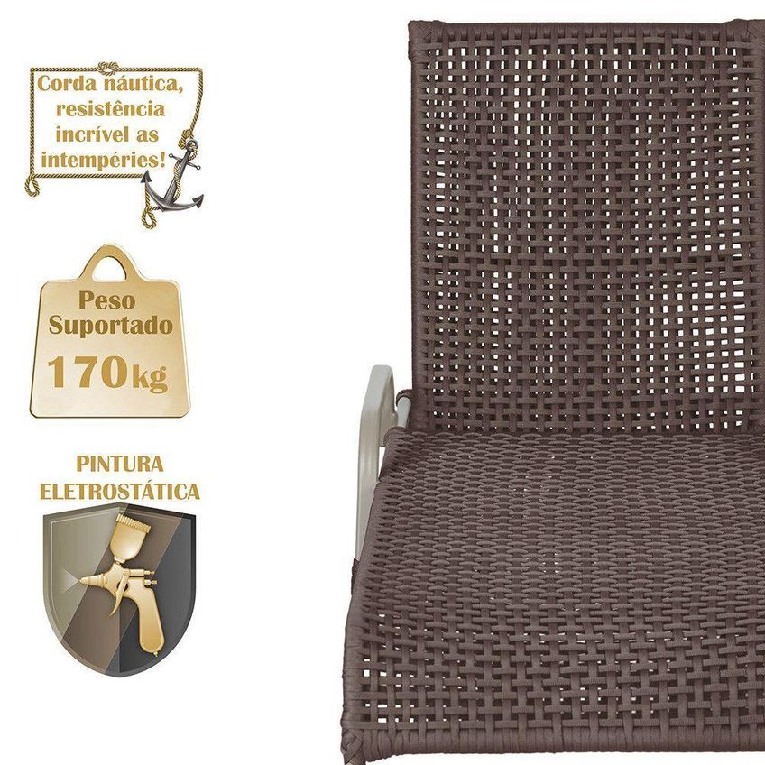 Kit 4 Espreguiçadeiras Catar Alumínio Corda Náutica Reclinável Fendi Marrom Trama Original - imagem 4