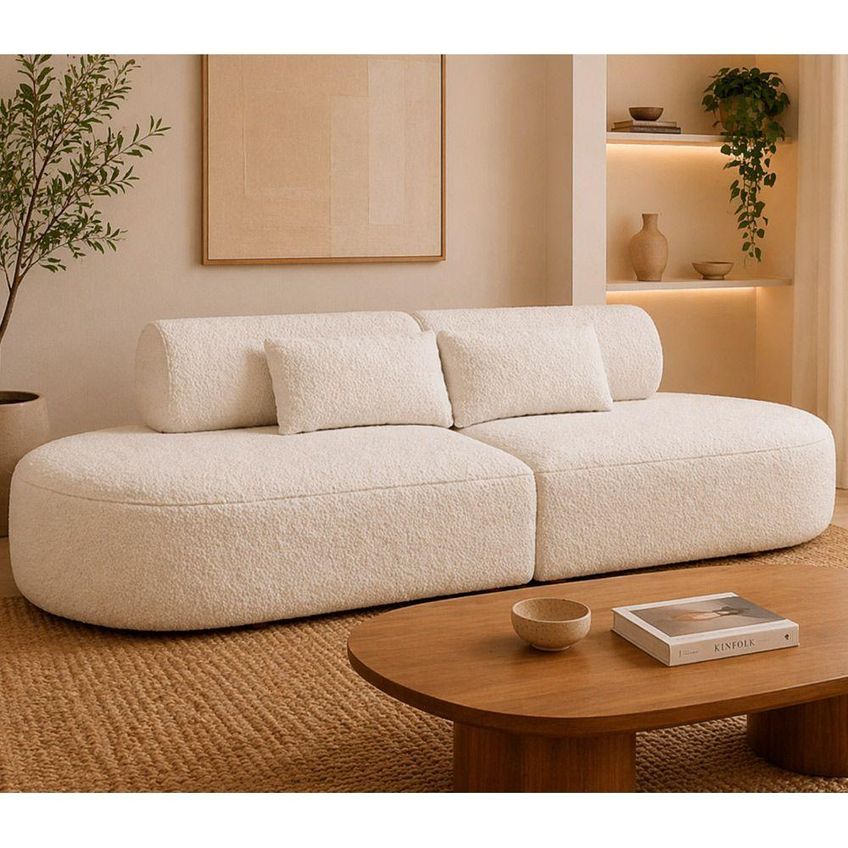 Sofá Orgânico Bi Partido Serina 3 Lugares 230cm Off White Bouclé Sallar - imagem 5