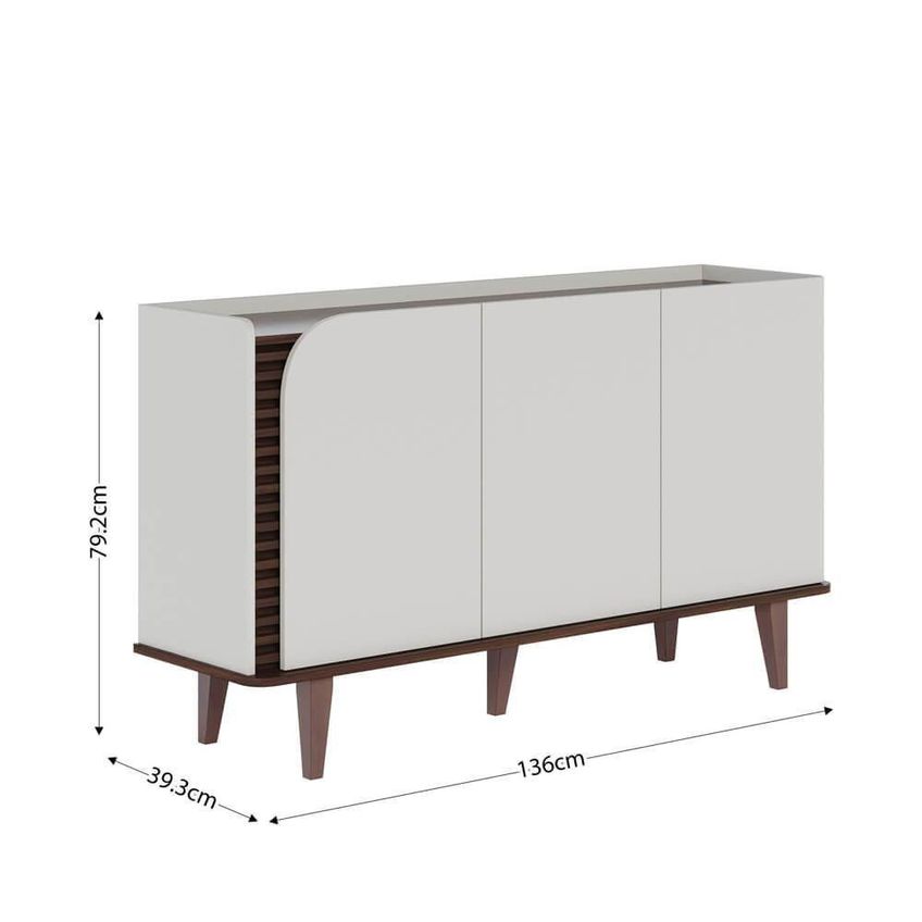 Buffet Jurerê 3 Portas MDP Com Detalhe Ripado Off White E Nogueira Real - imagem 3