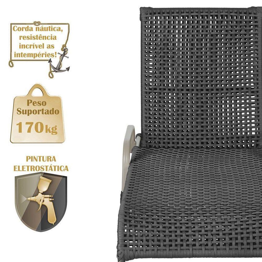 Kit 4 Espreguiçadeiras Catar Reclinável Alumínio Corda Náutica Fendi Trama Original - imagem 3