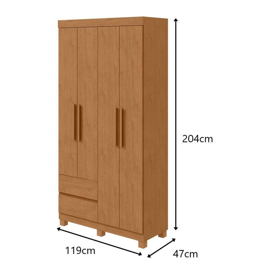 Guarda Roupa Solteiro Zeus 4 Portas De Bater 2 Gavetas MDP Amendoa Clean Móveis Lopas - imagem 5