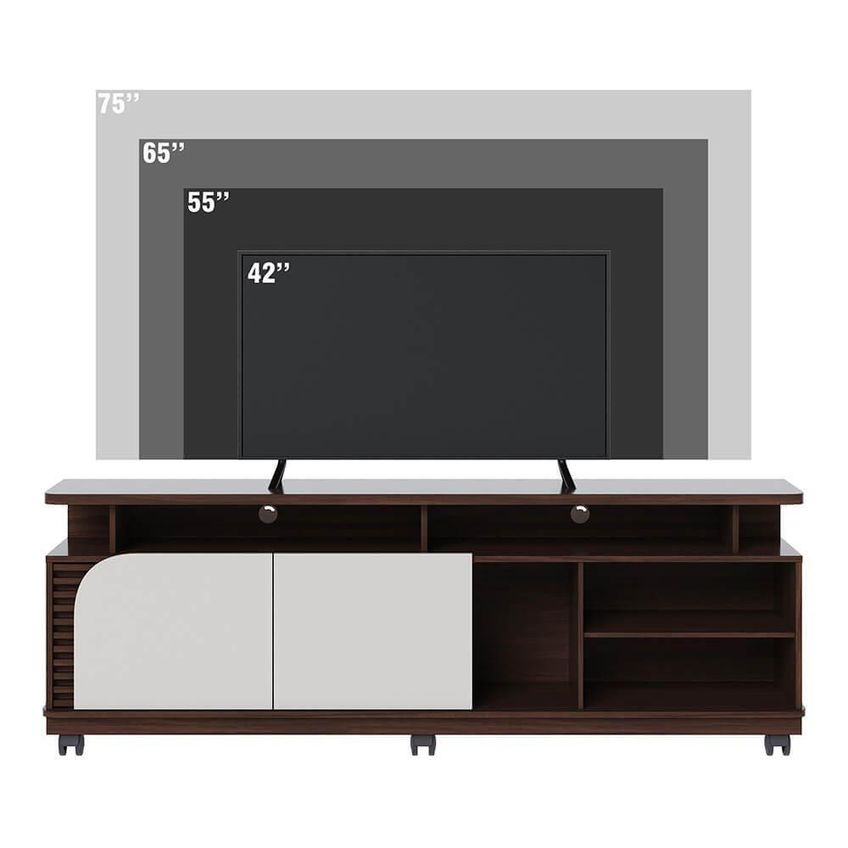 Rack Bancada Jurerê 1.8 Para TV 75" 180cm MDP com Rodízios Nogueira Real-Off White Matte Colibri - imagem 3
