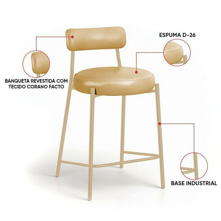 Kit 2 Banquetas Altas Londres Pu Facto Com Encosto Dourado D'rossi - imagem 4