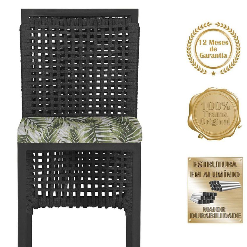 Kit 2 Banquetas Roma Alumínio Corda Náutica Encosto Fixo Preto Trama Original - imagem 4