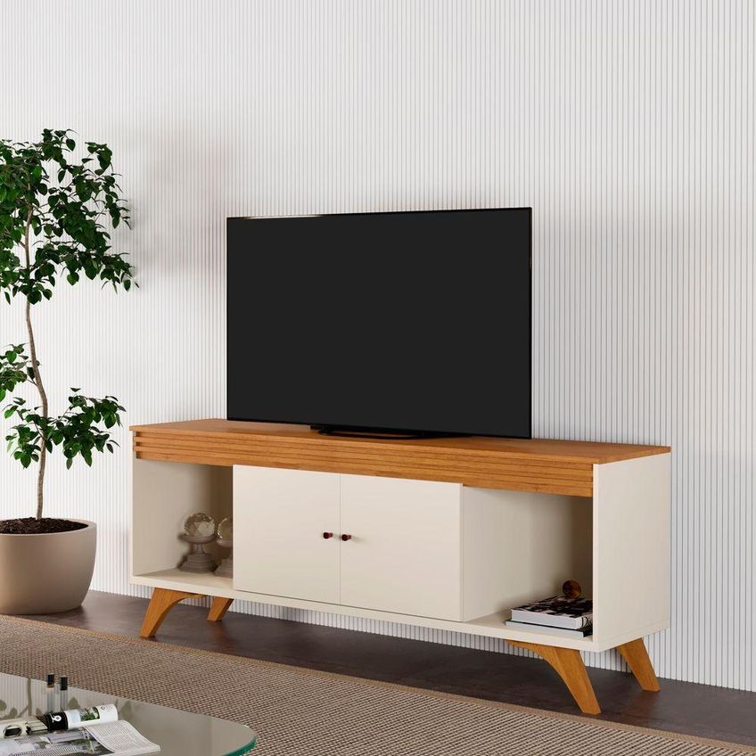 Rack Sevilha Para TV 65" 160cm MDF Com Portas Giratórias Off White Mavaular Móveis - imagem 3