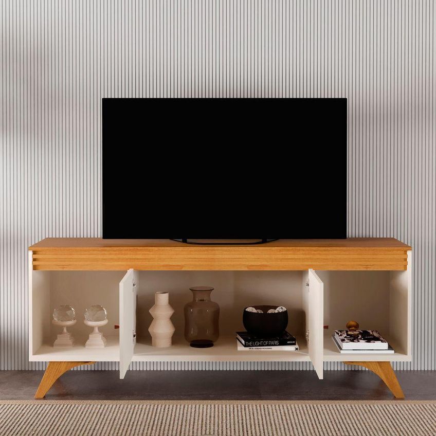 Rack Sevilha Para TV 65" 160cm MDF Com Portas Giratórias Off White Mavaular Móveis - imagem 4