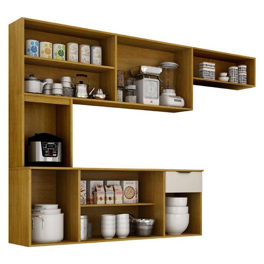 Armário De Cozinha Suspenso Nara 300cm 8 Portas Mdf Giratória Cinza Anyben - imagem 3
