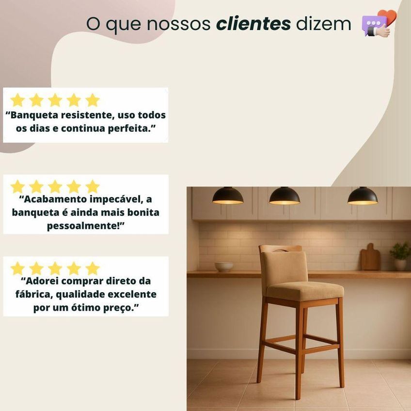 Kit 2 Banquetas Alta Cozinha Gourmet Estofada Suede Encosto Madeira Capuccino - imagem 4