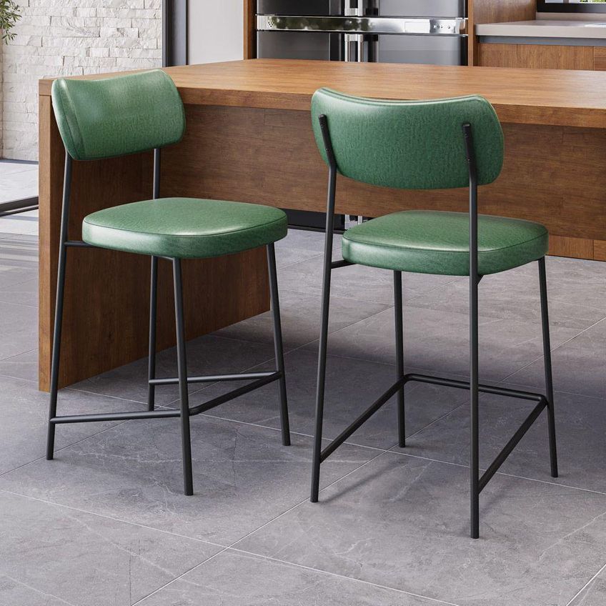 Banqueta Para Cozinha Média Lila Estrutura Aço Carbono Assento Estofado Verde Abmaza - imagem 3