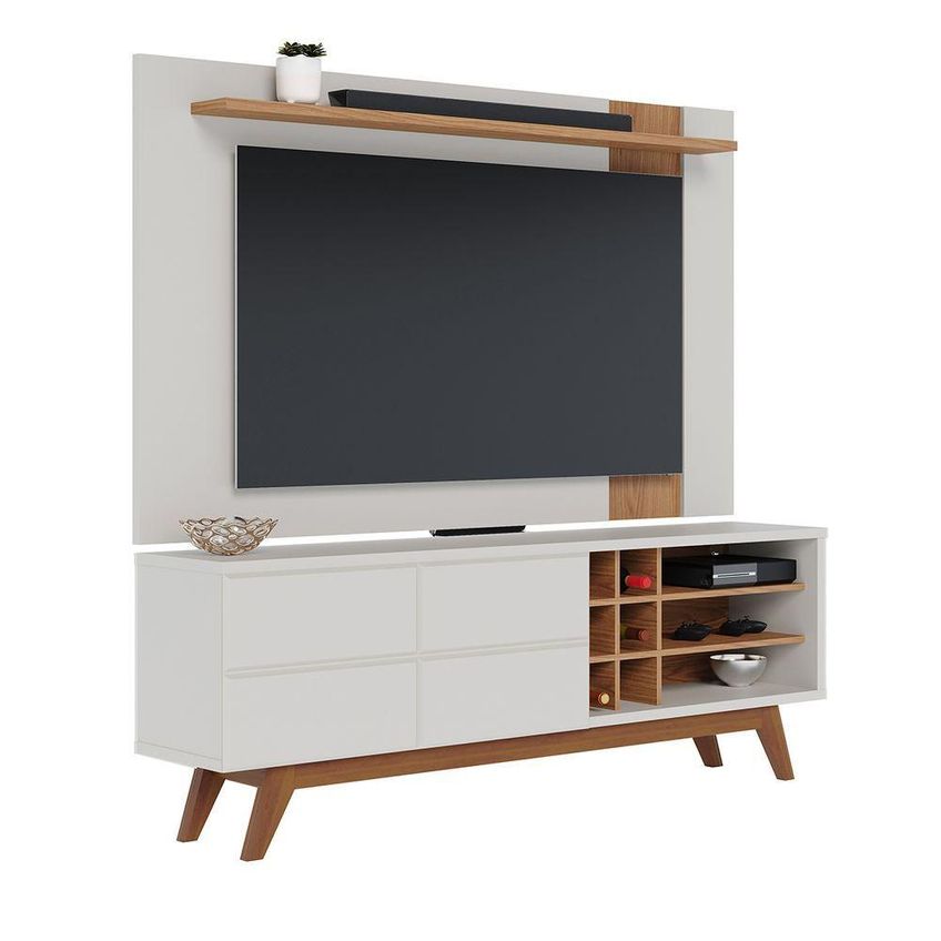 Rack Com Painel Para Tv Rack Noronha E Leme 70" 180cm Mdf Mdp Madeira Maciça Off White-freijó - imagem 2