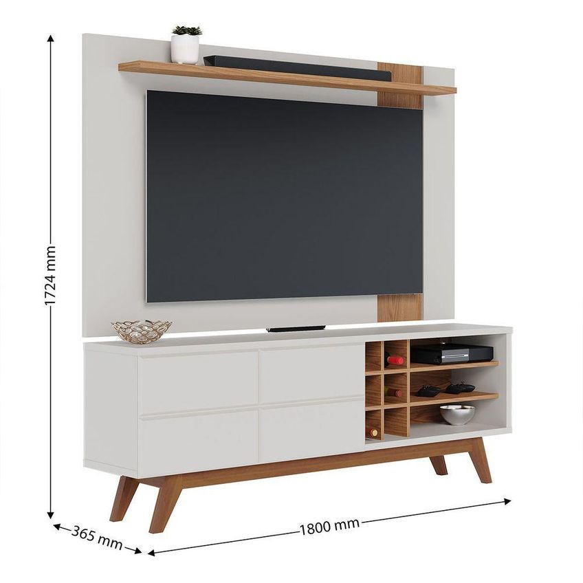 Rack Com Painel Para Tv Rack Noronha E Leme 70" 180cm Mdf Mdp Madeira Maciça Off White-freijó - imagem 3
