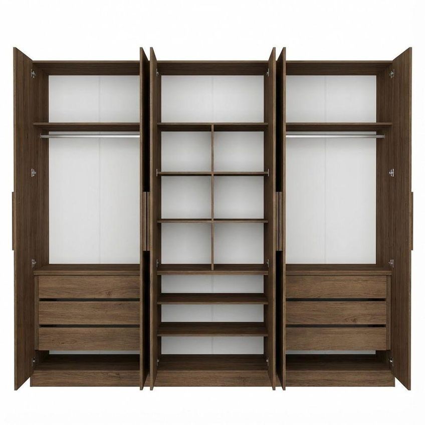 Guarda Roupa Casal 1013 Ilan 6 Portas 9 Gavetas Castanho Móveis Ilan - imagem 4