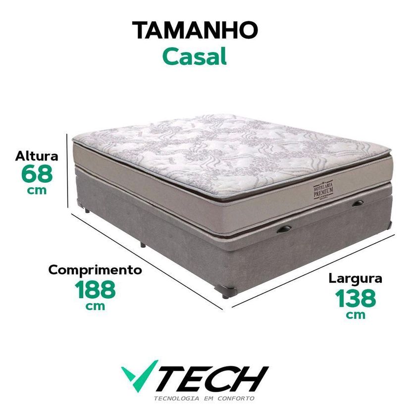 Cama Box Com Baú Casal Four Season Bravus Pillow Top Molas Ensacadas Cinza Vtech - imagem 3