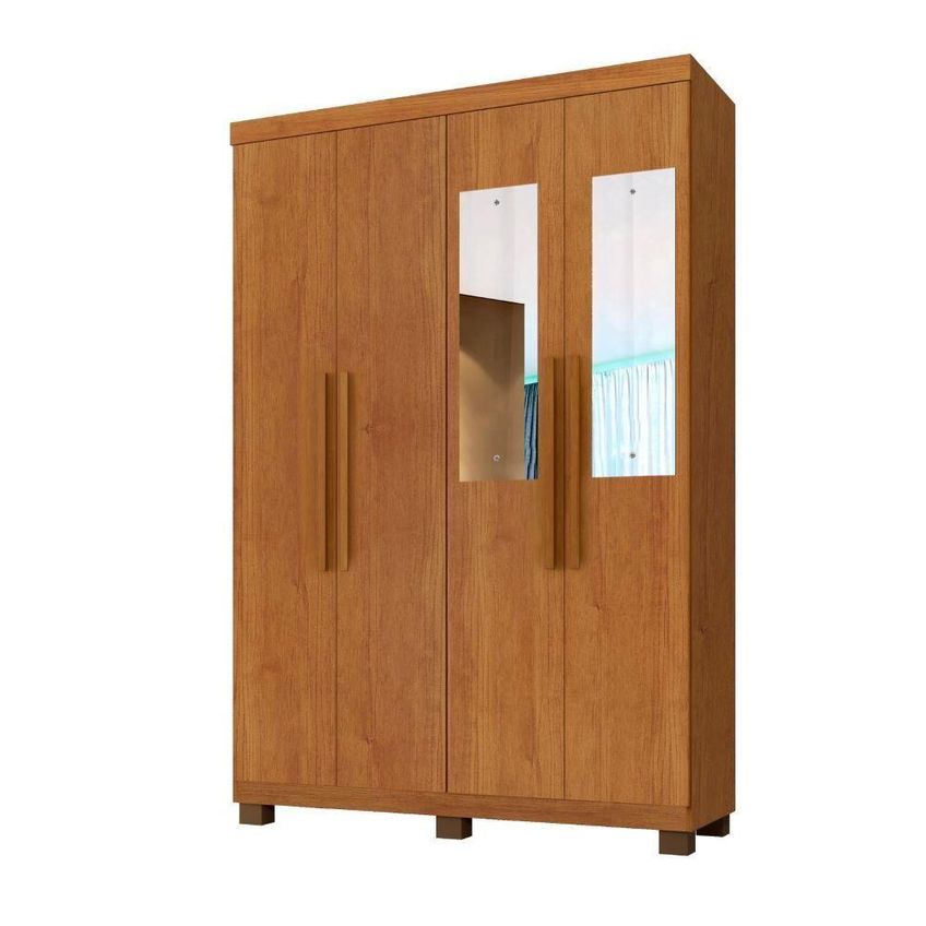 Guarda Roupa Casal Milão 4 Portas De Bater 3 Gavetas Com Espelho Cinamomo Benetil Móveis - imagem 2
