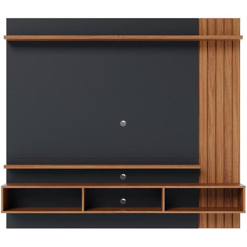 Painel Ripado Suspenso Para TV Juriti 70" 180cm Em MDP Minimalista Noce-Preto Colibri Móveis - imagem 2
