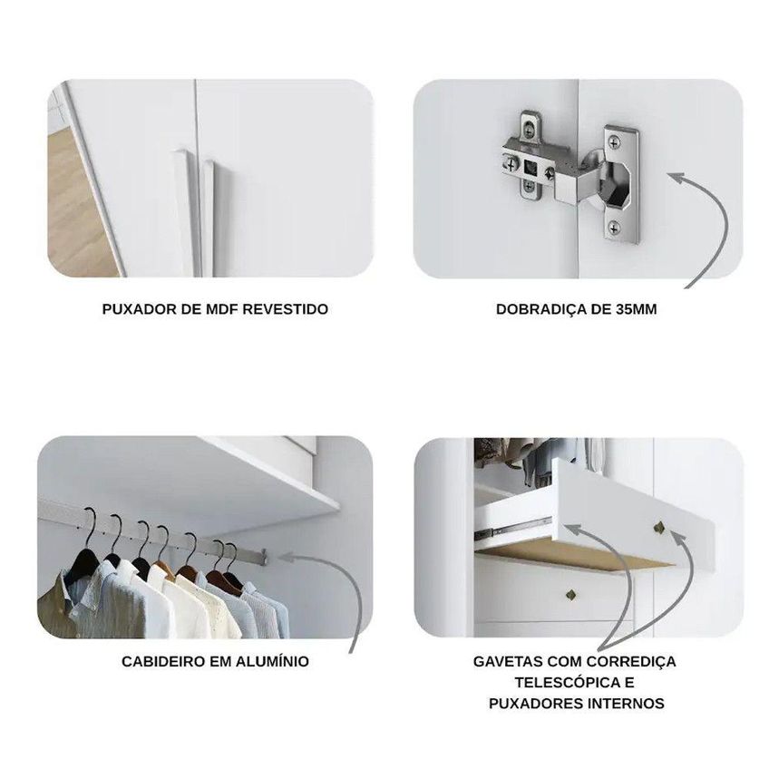 Guarda Roupa Casal Montebello 6 Portas De Bater 6 Gavetas Mdf Neve Móveis Novo Horizonte - imagem 4