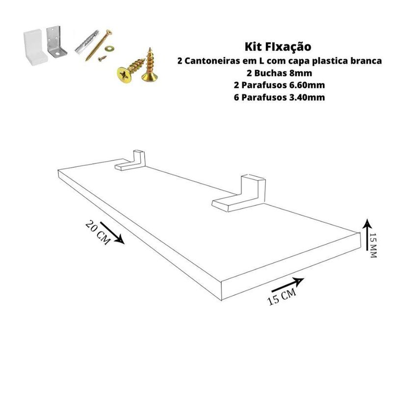 Prateleira Simples F031 20x15cm MDF Com Suporte Para Organização Branco - imagem 3