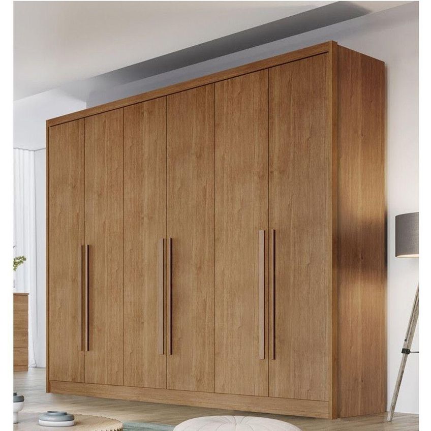 Guarda Roupa Casal Montebello 6 Portas De Bater 6 Gavetas MDF Amadeirado Cumaru Móveis Novo - imagem 3