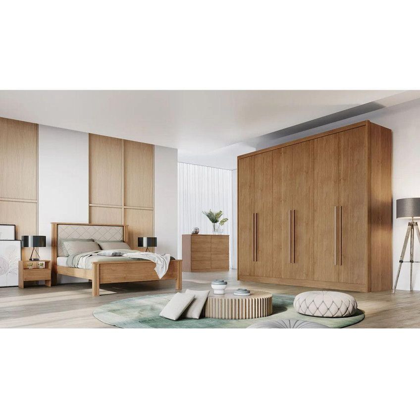 Guarda Roupa Casal Montebello 6 Portas De Bater 6 Gavetas MDF Amadeirado Cumaru Móveis Novo - imagem 5