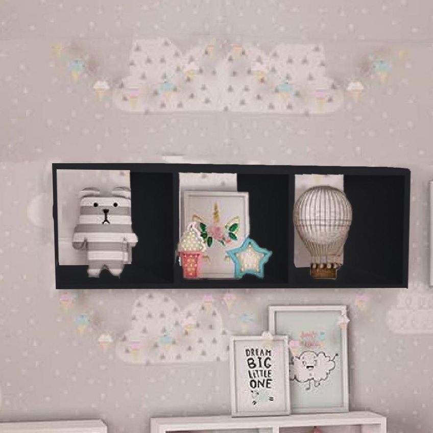 Nicho Triplo F031 80x30x20cm Em Mdf 100% De Reflorestamento Preto - imagem 3