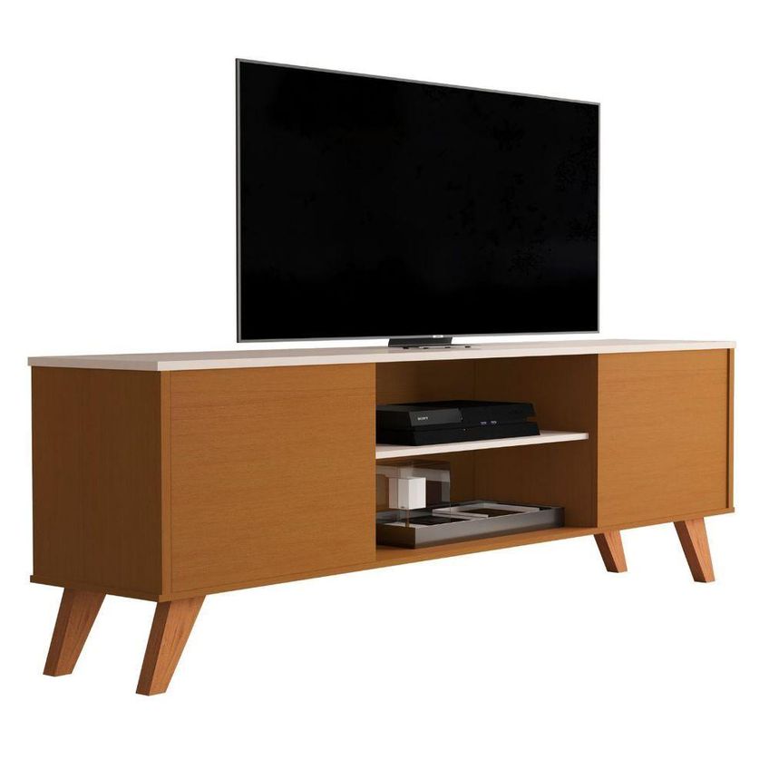 Rack Retro Para TV Sala Estar Bancada Helena 60 Polegadas 136cm MDP Cedro Off White De Casa - imagem 3