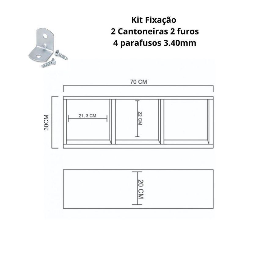Nicho Triplo F031 70x30x20cm Em MDF Para Organização De Parede Branco - imagem 4