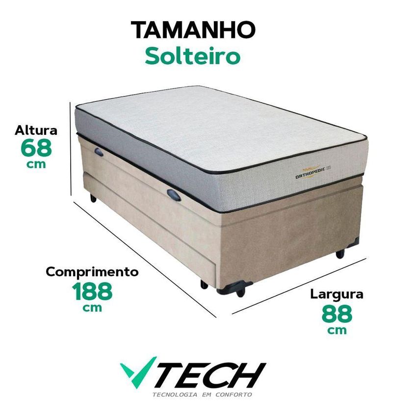 Cama Box Solteiro Bicama Com Baú + Colchão Orthopedic D33 Espuma Bege Vtech - imagem 3