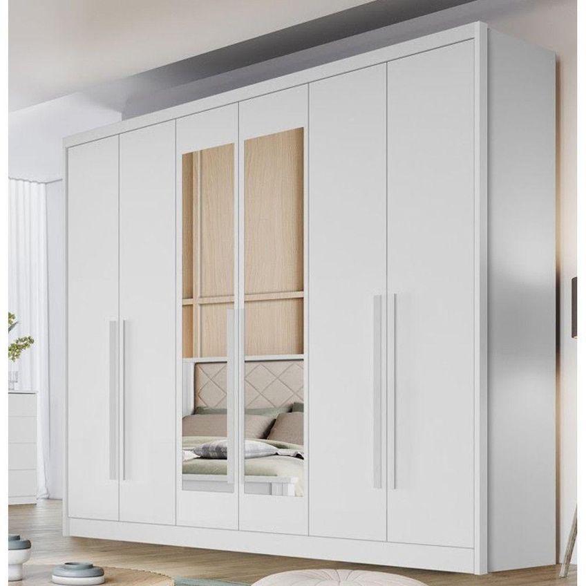 Guarda Roupa Casal Montebello 6 Portas De Bater 6 Gavetas Com Espelho Branco Móveis Novo Horizonte - imagem 3