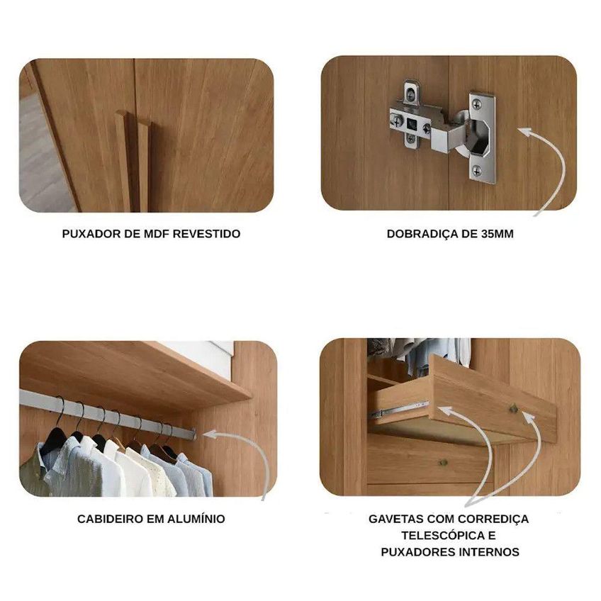 Guarda Roupa Casal Montebello 6 Portas De Bater 6 Gavetas MDF Cumaru Móveis Novo Horizonte - imagem 4