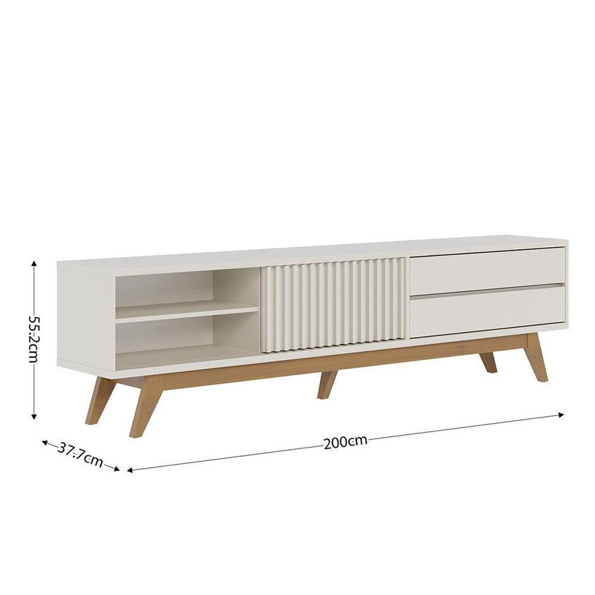 Rack Para TV Veneza 75" 200cm MDF MDP Com Porta Ripada Deslizante E Gavetas Off White - imagem 3