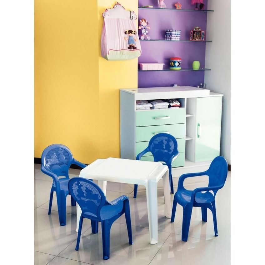 Cadeira Catty Infantil Tramontina Azul Estampado Em Polipropileno Com Braço E Empilhável Até 12 Peças - imagem 3
