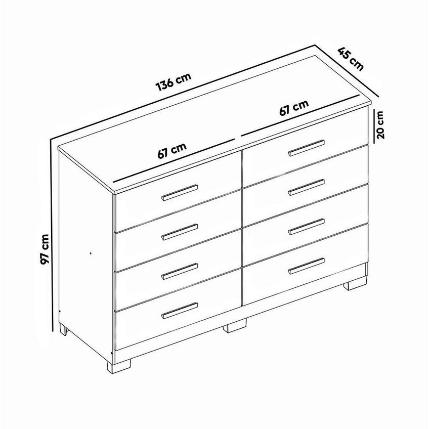 Cômoda Sirlei 8 Gavetas Em Mdf Com Puxador Em Mdf Amadeirado Para Quarto 136cm - imagem 3
