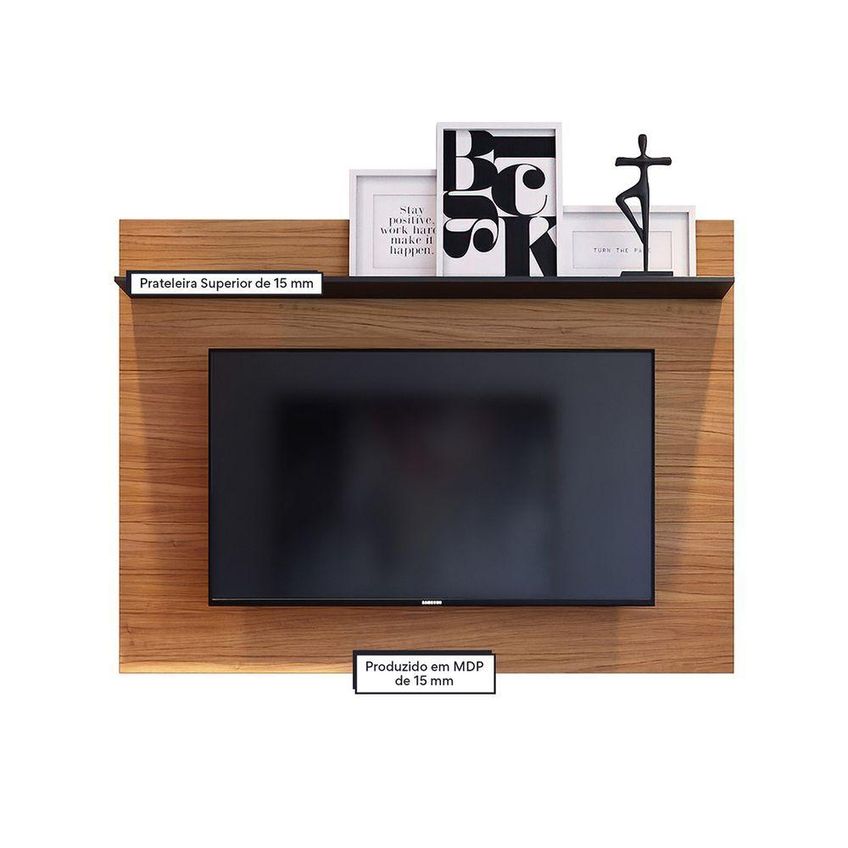 Painel Para TV Maia 55" 135cm MDP Com Prateleira Superior Preto Noce - imagem 3