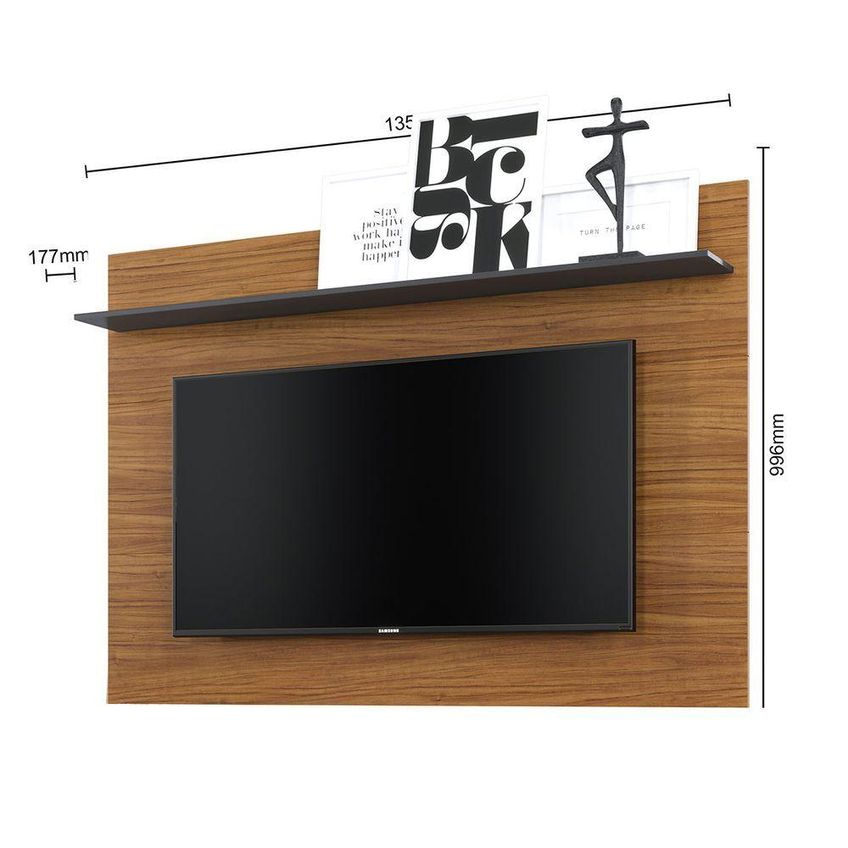 Painel Para TV Maia 55" 135cm MDP Com Prateleira Superior Preto Noce - imagem 4