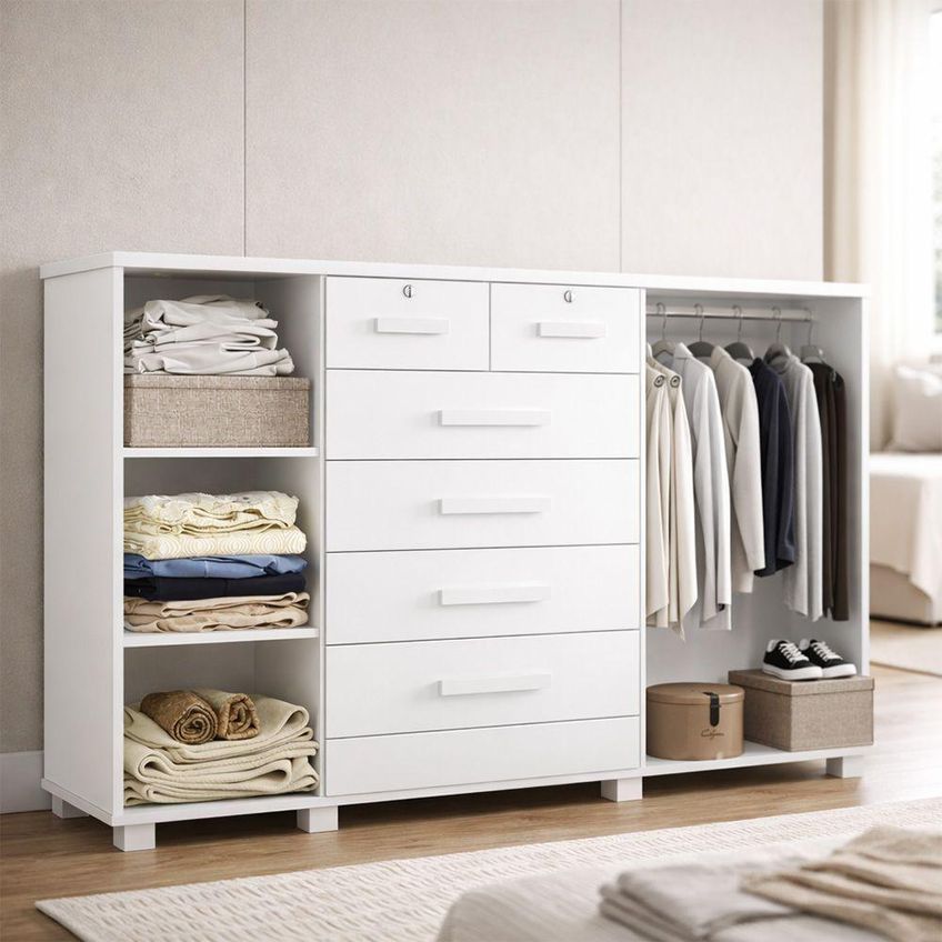 Cômoda Com Sapateira Mega 7 Gavetas Em Mdf-mdp Branco Conffort Casa - imagem 4