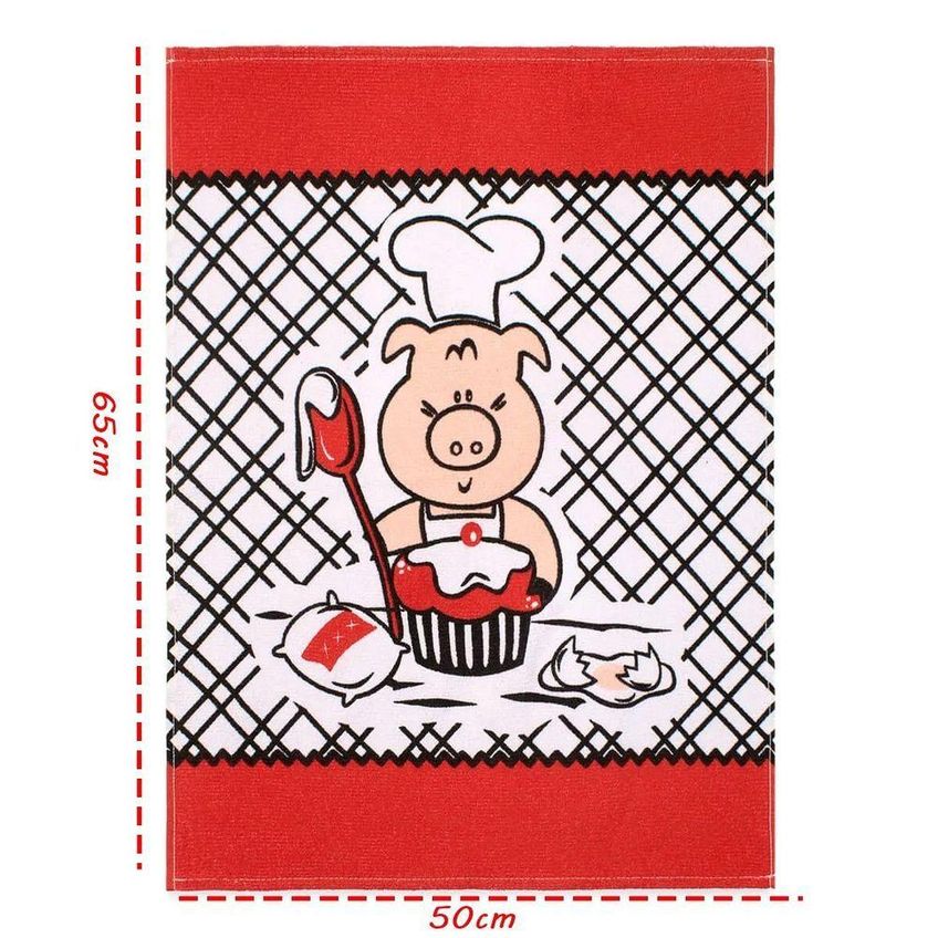Pano De Copa Kazzavip Estampado Cooking Porquinho 100% Algodão 50cmx65cm Branco Buettner - imagem 3
