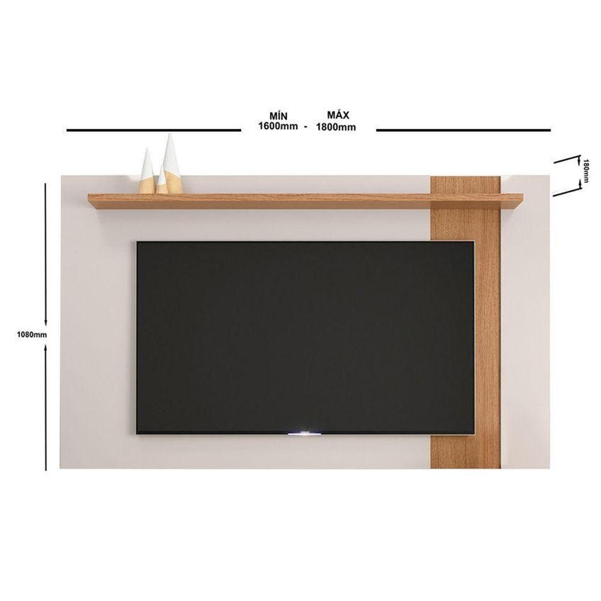 Painel Para TV Leme Até 70" 160-180cm Em MDP Com Prateleira Off White Matte-Freijó - imagem 3