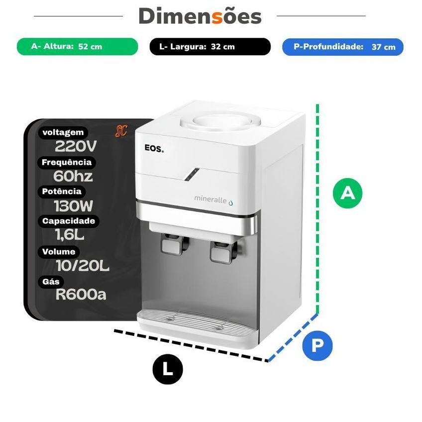 Bebedouro De Mesa Para Galão Eos Ebc011b Compressor Água Natural E Gelada Branco 220v - imagem 5